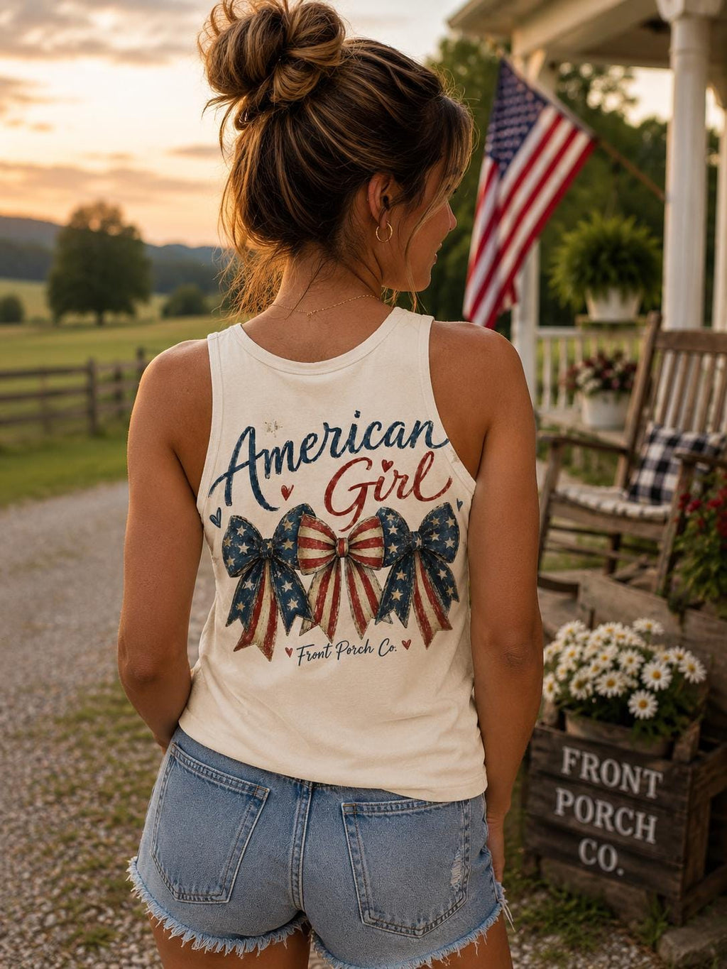 American Girl Tank Top – Rustic Patriotic Graphic Tee