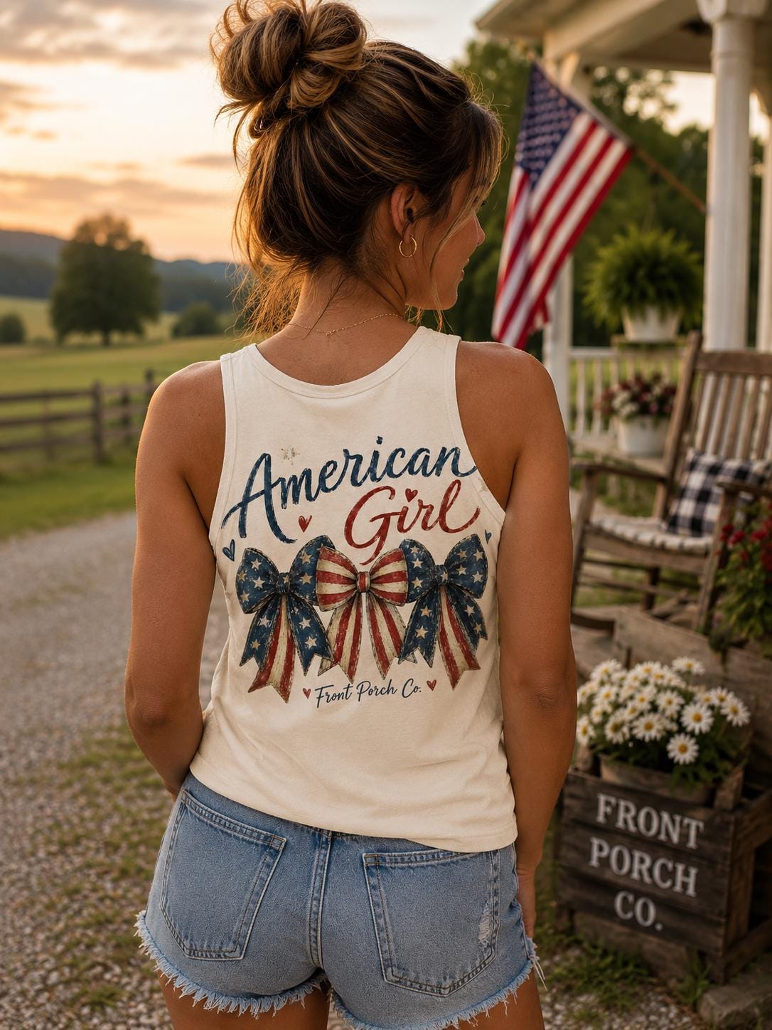 American Girl Tank Top – Rustic Patriotic Graphic Tee