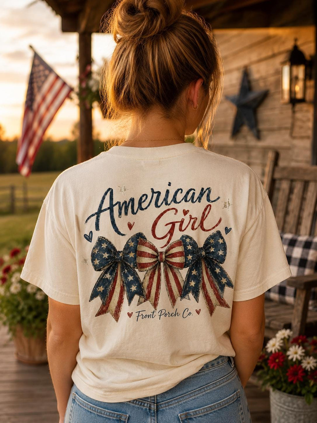 American Girl Tank Top – Rustic Patriotic Graphic Tee