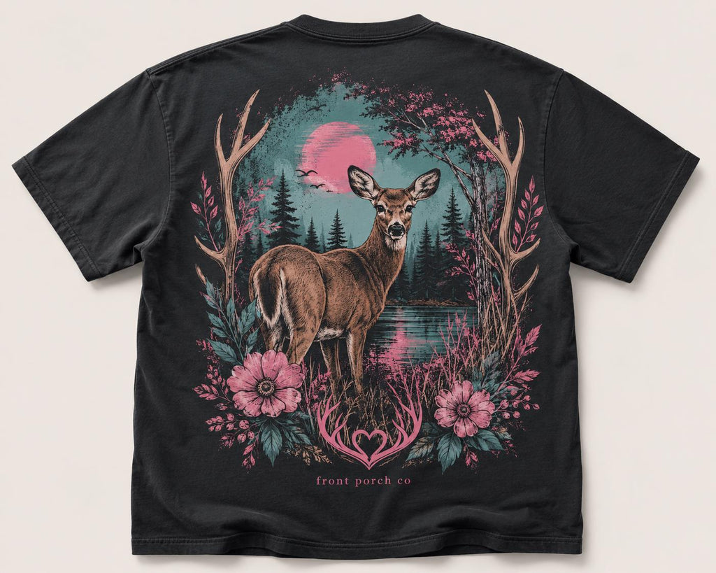 Deer Graphic T-Shirt: Forest Scene Nature Apparel