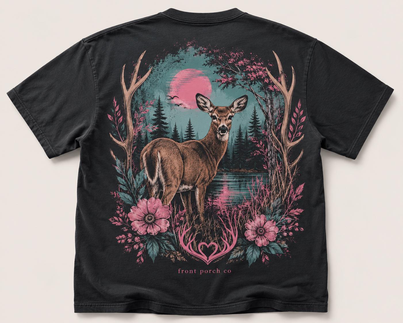 Deer Graphic T-Shirt: Forest Scene Nature Apparel